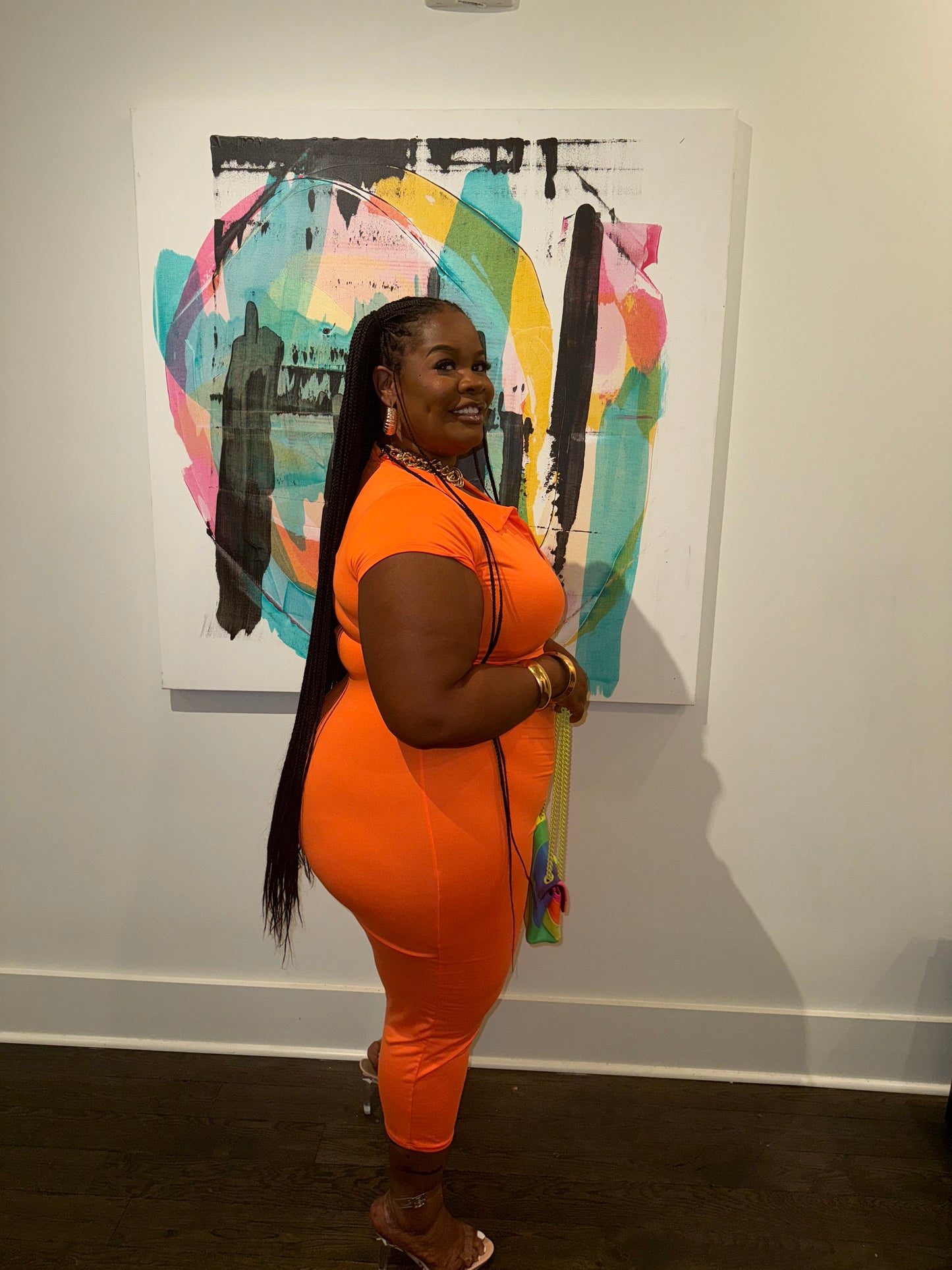 VK Collar Midi Dress Orange