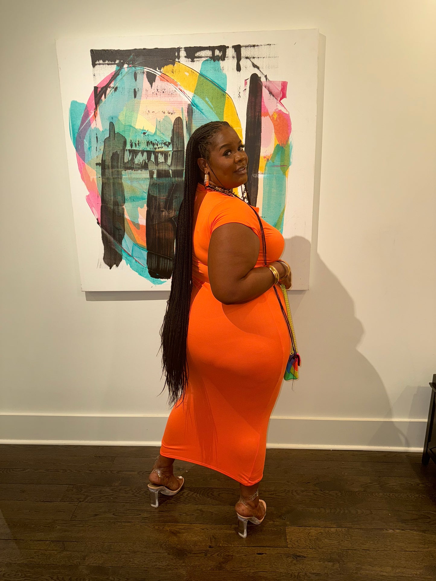 VK Collar Midi Dress Orange