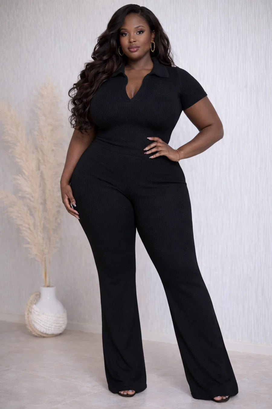 Sage Ribbed Collared Pant Set