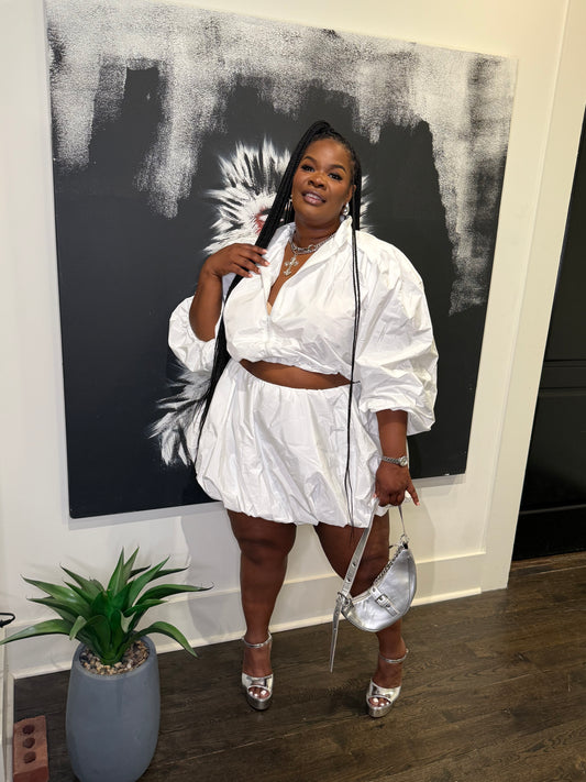 Windbreaker Bubble Skirt Set White