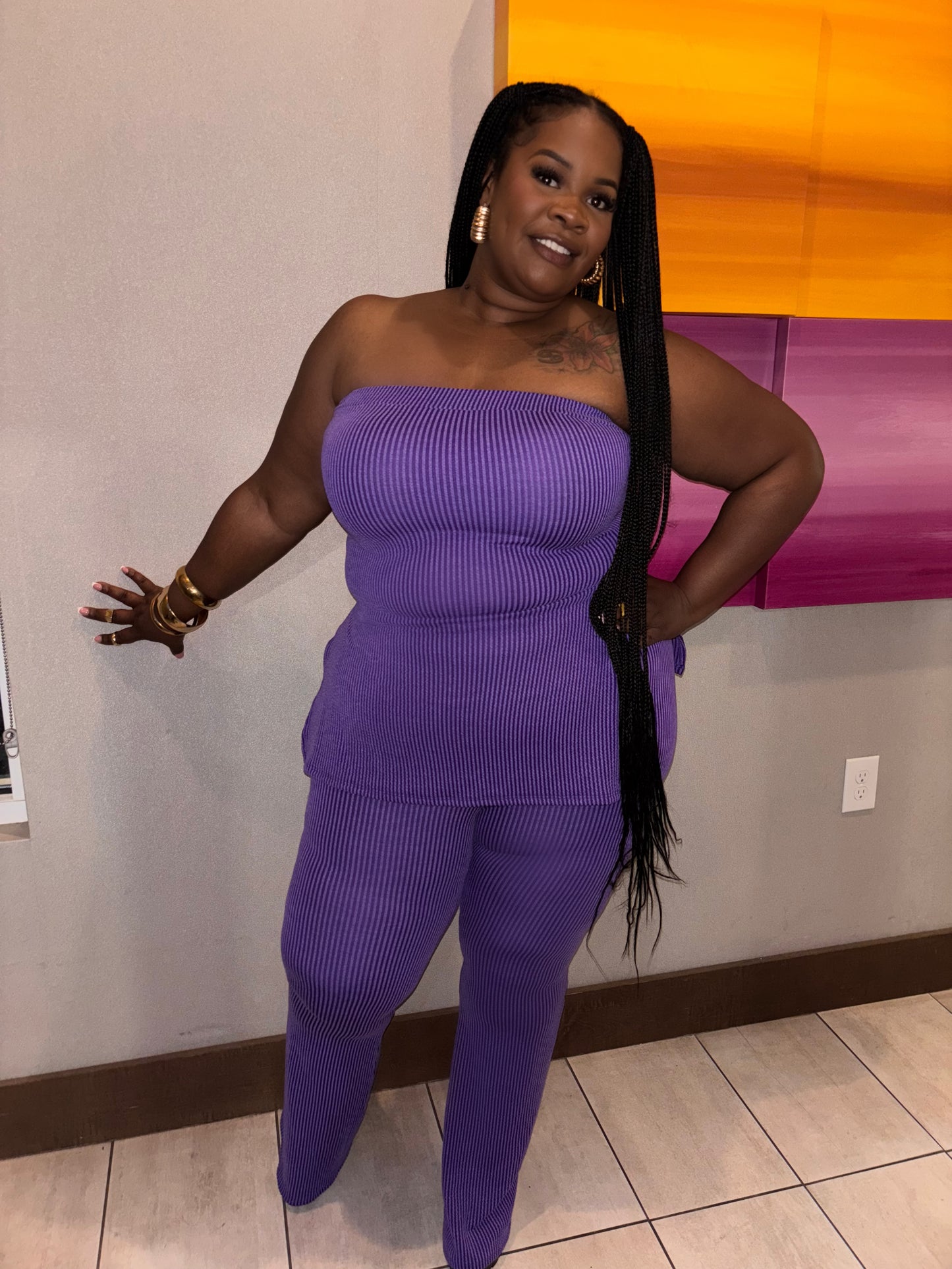 VK Purple Ribbed Pant Set