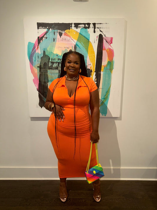 VK Collar Midi Dress Orange