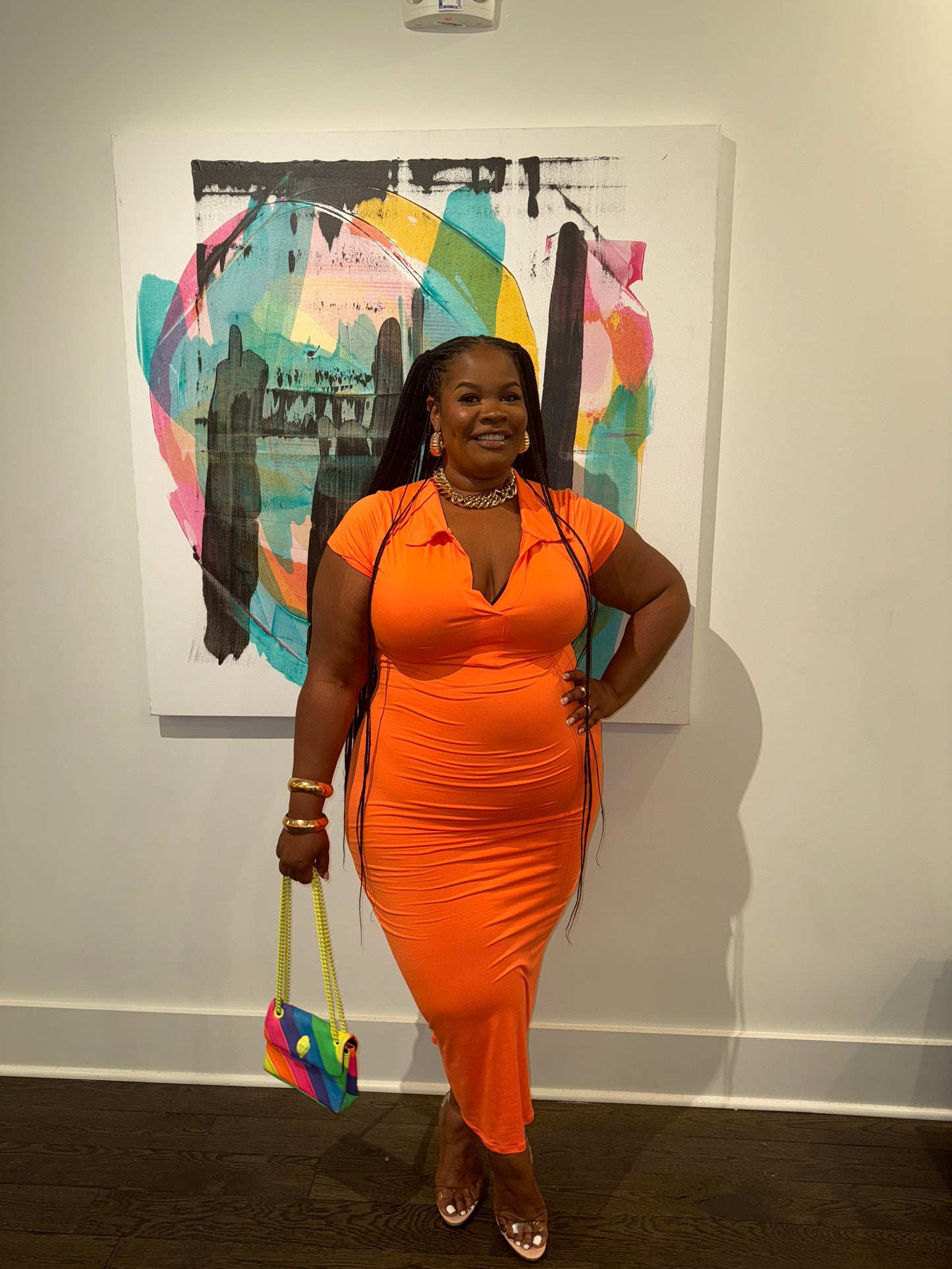 VK Collar Midi Dress Orange