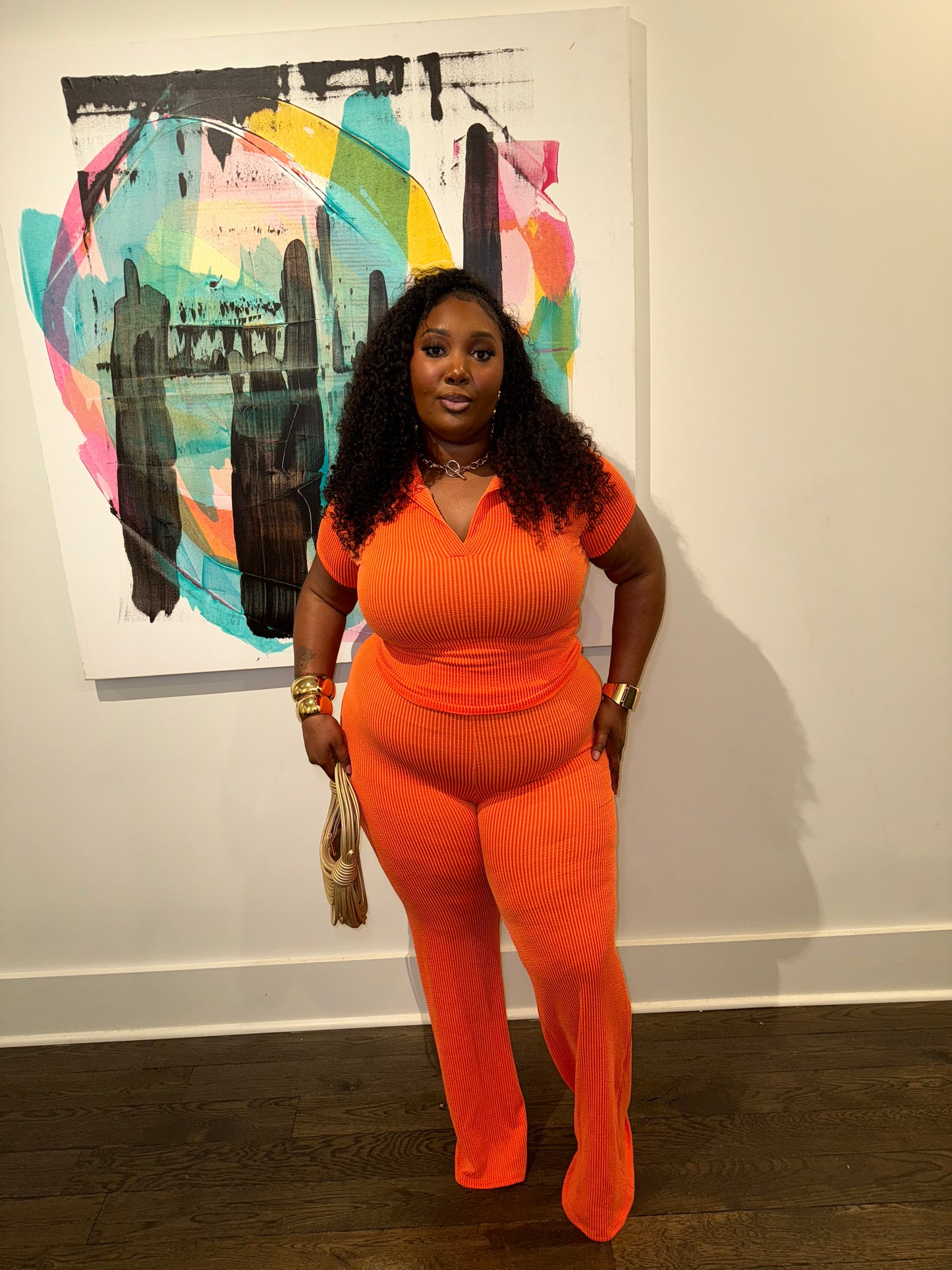 Tangerine Ribbed Pant Set