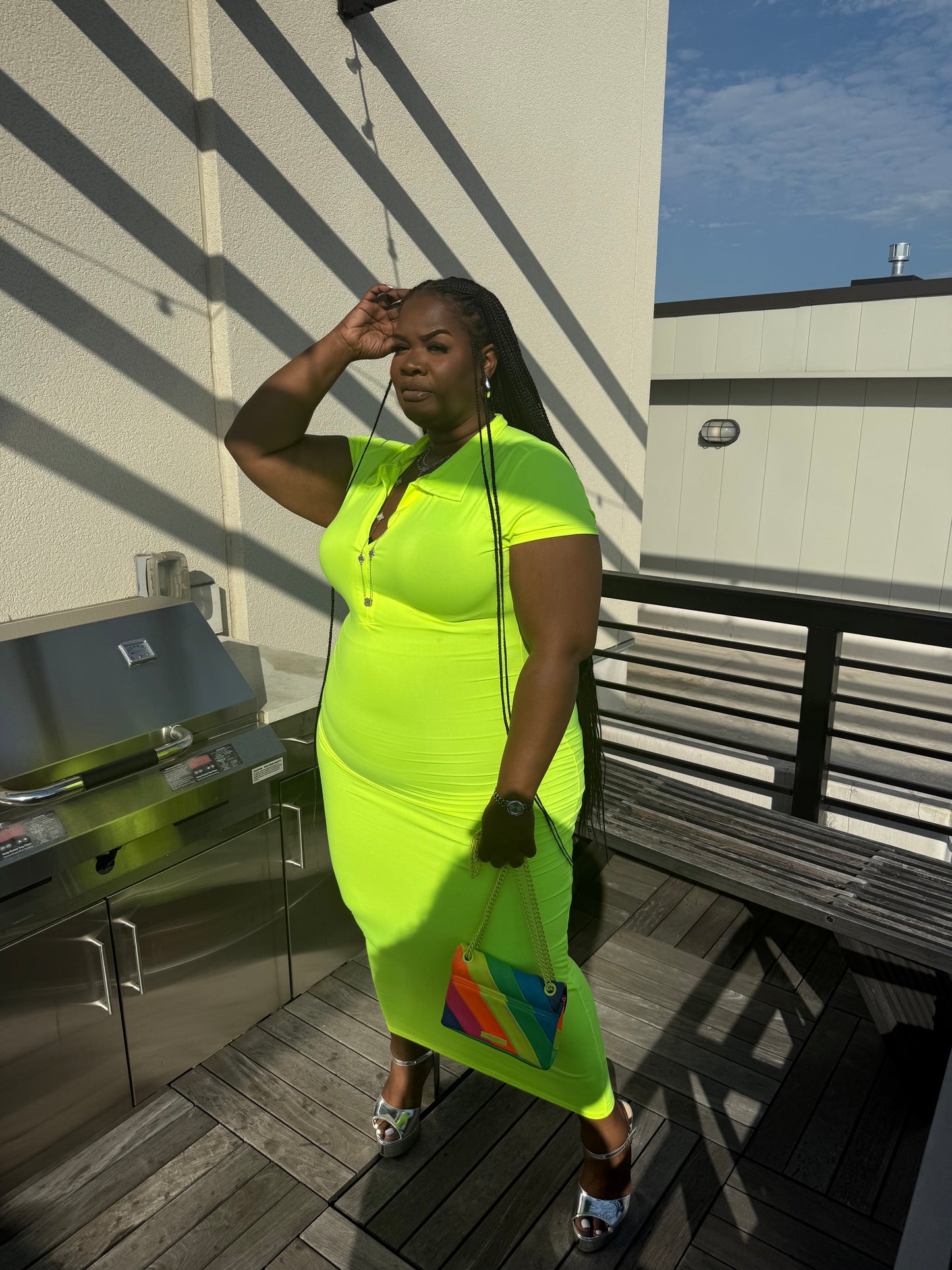 VK Collar Midi Dress Neon Yellow