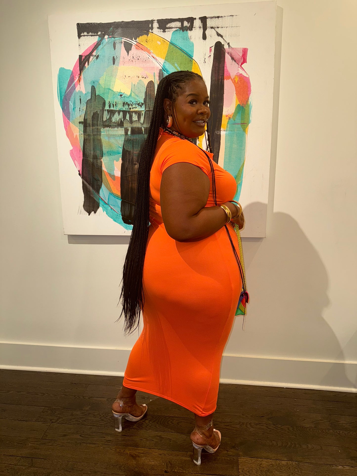 VK Collar Midi Dress Orange