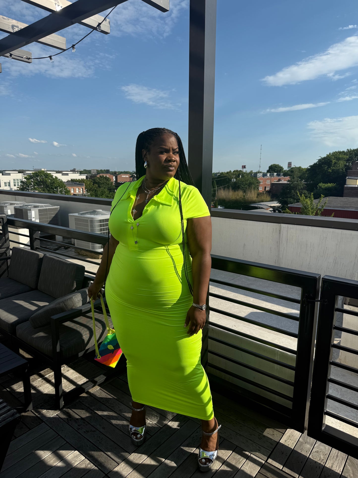 VK Collar Midi Dress Neon Yellow
