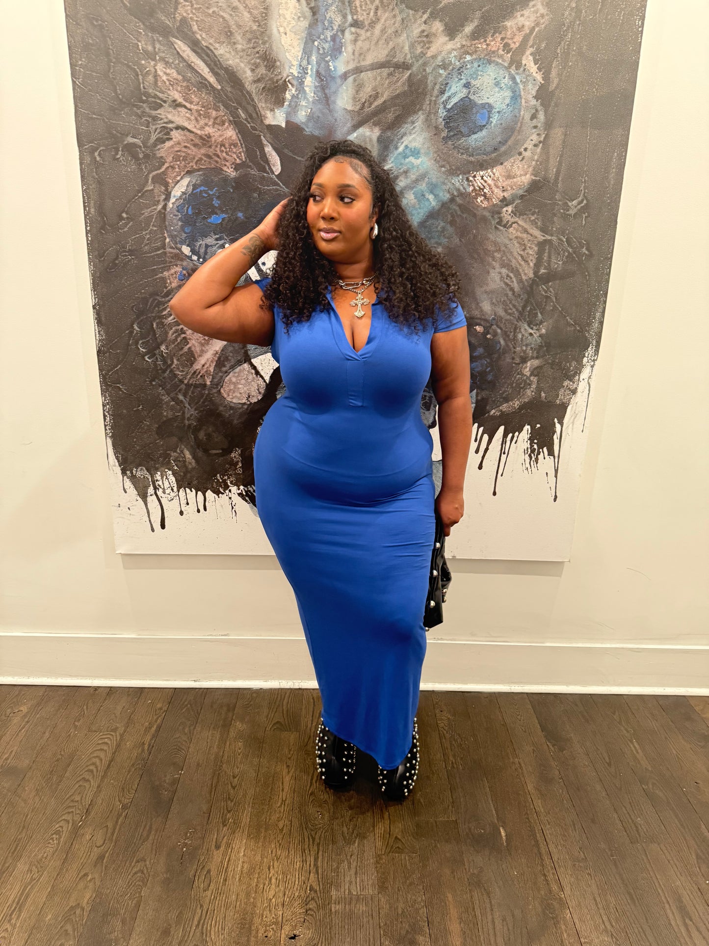 VK Collar Midi Dress Royal Blue