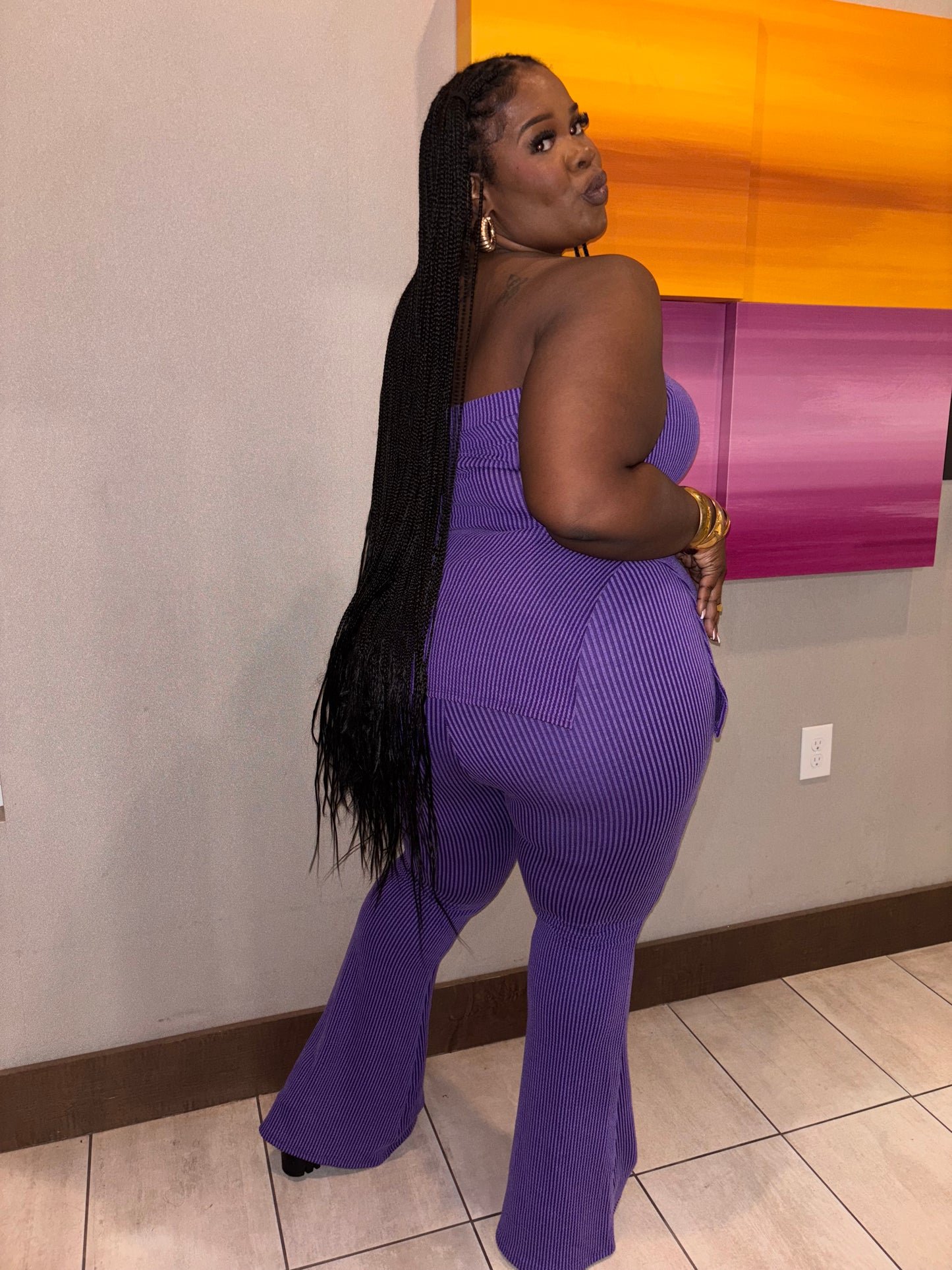 VK Purple Ribbed Pant Set