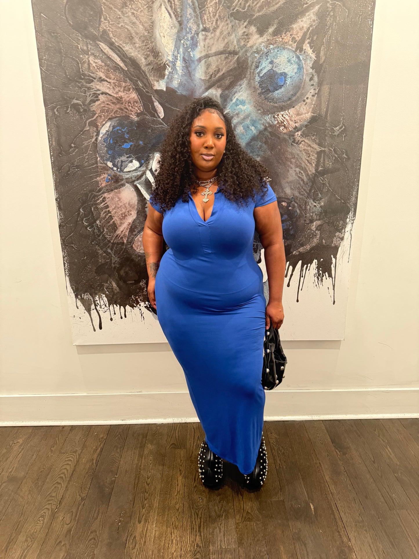VK Collar Midi Dress Royal Blue