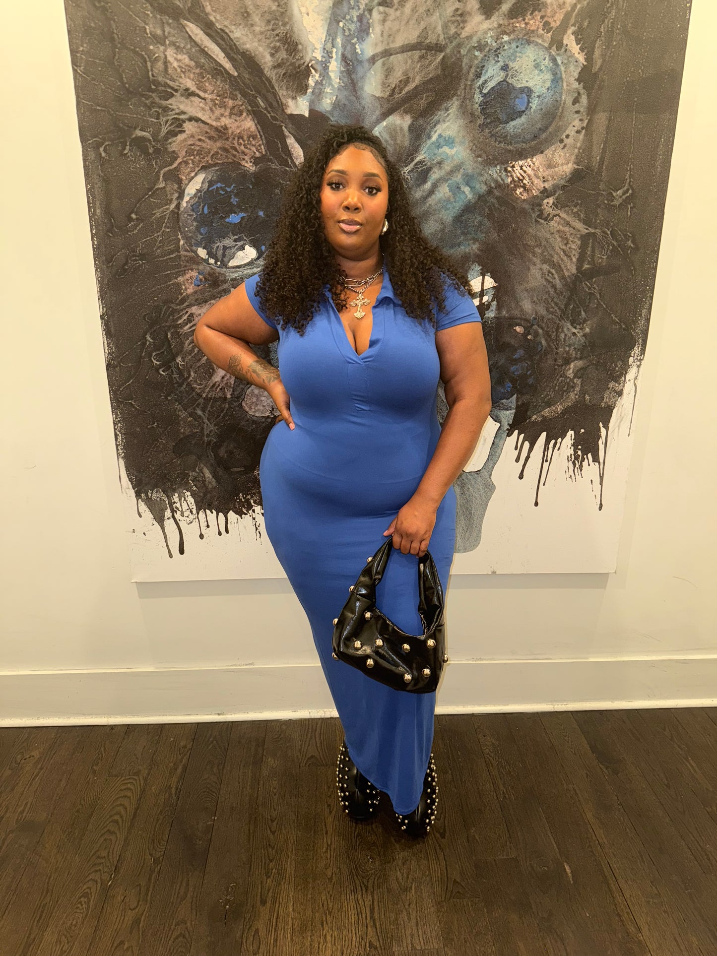 VK Collar Midi Dress Royal Blue