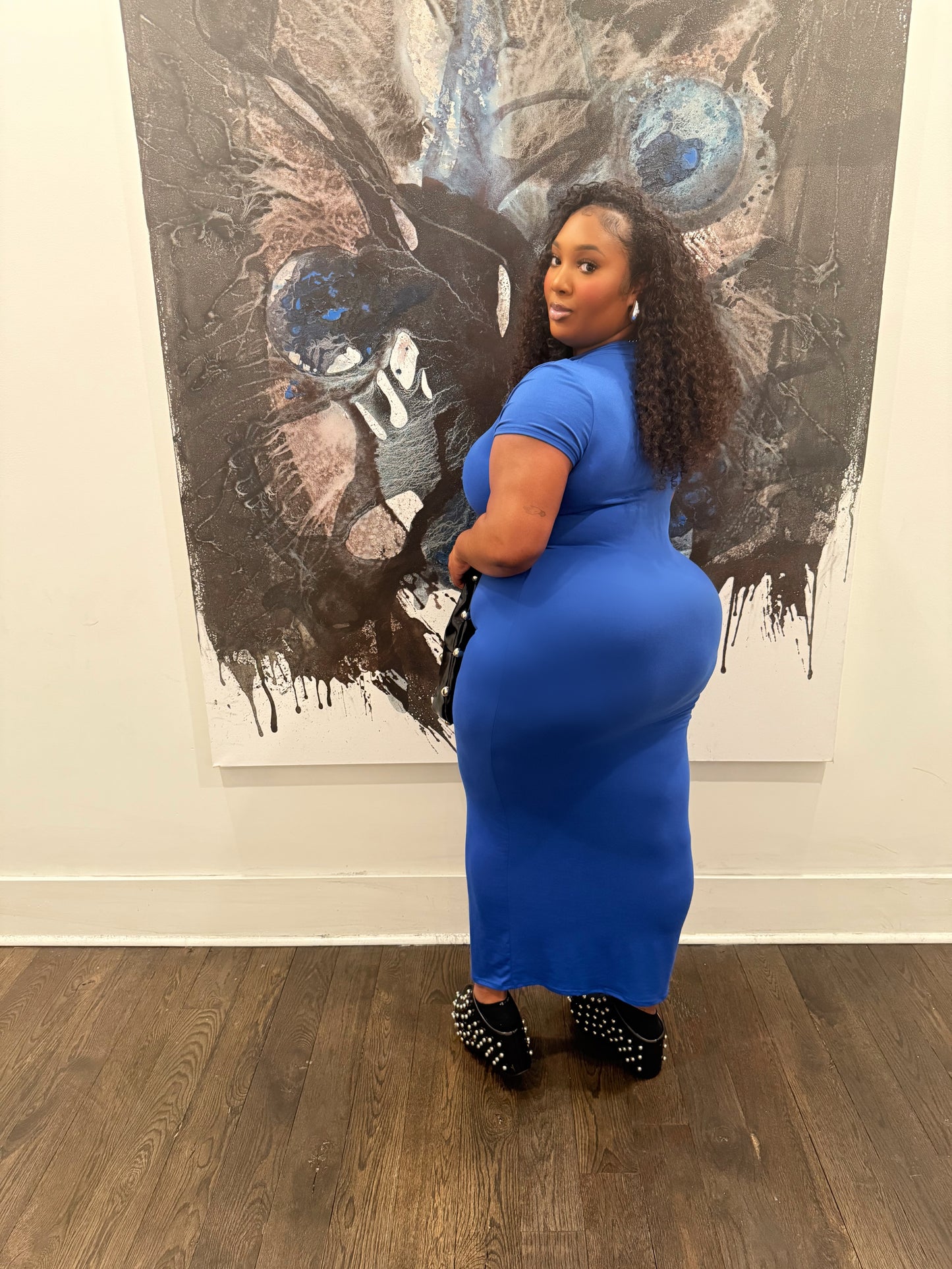 VK Collar Midi Dress Royal Blue