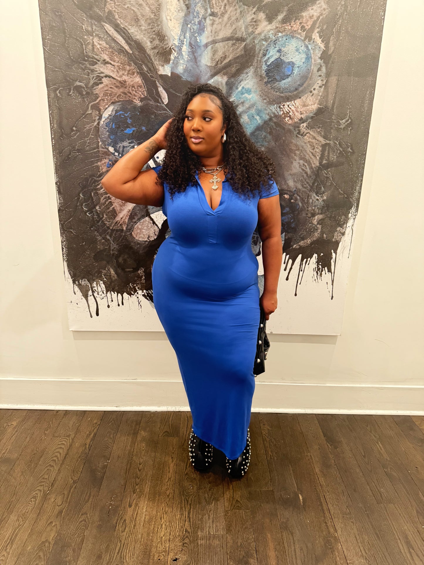 VK Collar Midi Dress Royal Blue