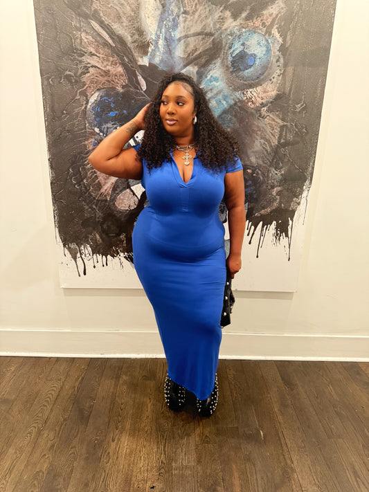 VK Collar Midi Dress Royal Blue