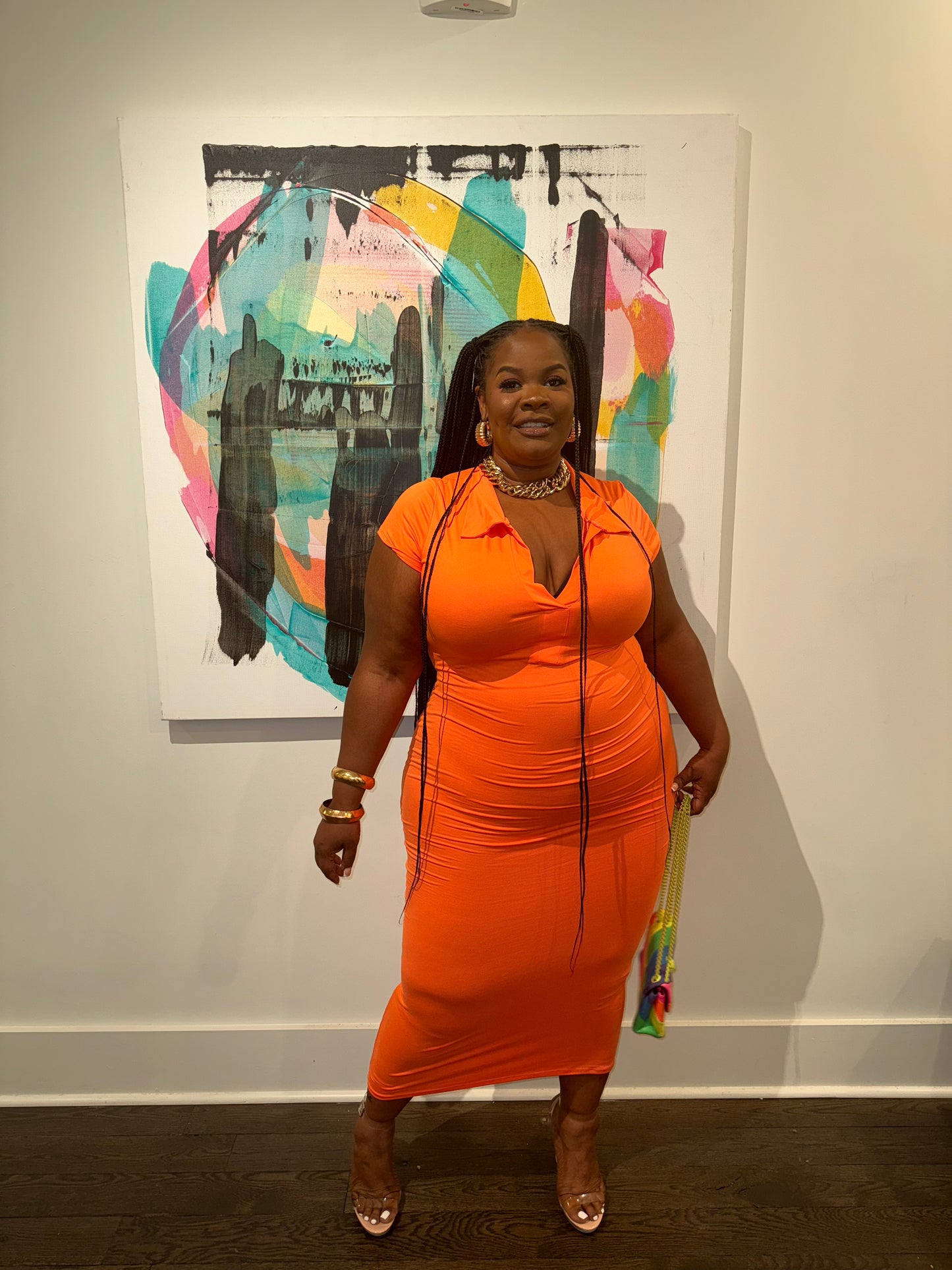 VK Collar Midi Dress Orange