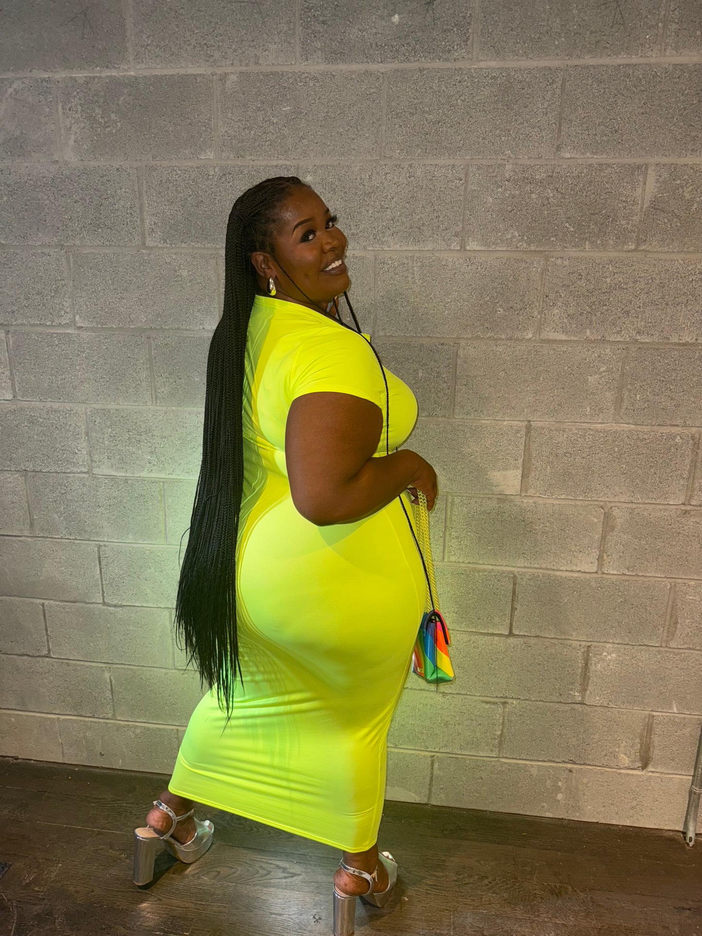 VK Collar Midi Dress Neon Yellow