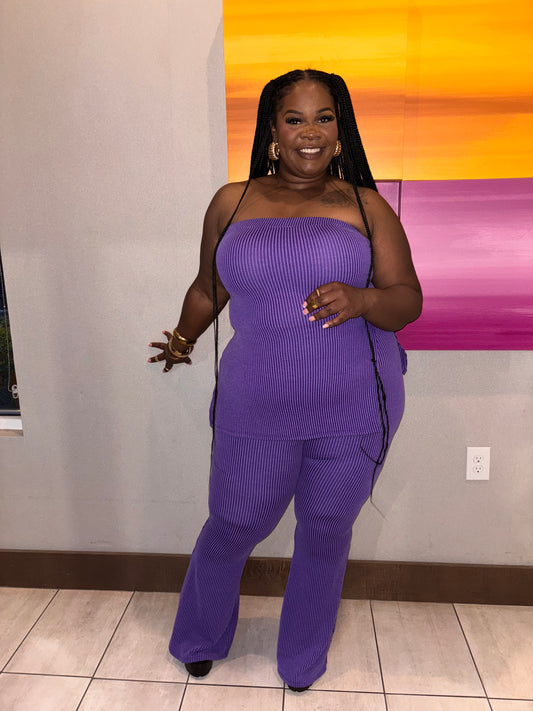 VK Purple Ribbed Pant Set