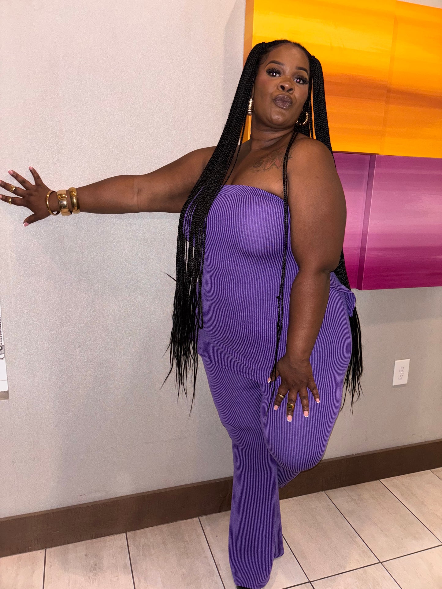 VK Purple Ribbed Pant Set
